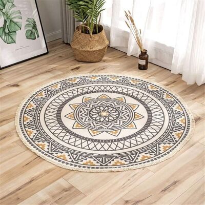 URSUS Tapis Rond Mandala - En Coton - Style Bohème - Diamètre : 92 Cm-ensoleillé - Publicité URSUS Tapis Rond Mandala - En Coton - Style Bohème - Diamètre : 92 Cm-ensoleillé - Publicité