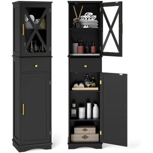 COSTWAY Armoire De Salle De Bain Haute, Meuble De Rangement Étroit Avec Tiroir, 2 Portes Et 3 Étagères Réglables, Tour À Linge Mince Pour Cuisine, Salon, Noir - Publicité COSTWAY Armoire De Salle De Bain Haute, Meuble De Rangement Étroit Avec Tiroir, 2 Portes Et 3 Étagères Réglables, Tour À Linge Mince Pour Cuisine, Salon, Noir - Publicité
