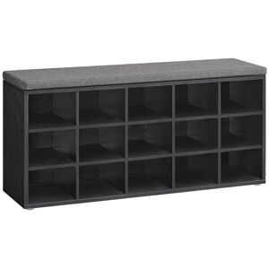 VASAGLE Banc À Chaussures, Organiseur De Chaussures Avec 15 Compartiments, Siège Rembourré, Pour Entrée, Couloir, Placard, Noir Boisé Et Gris Ardoise - Publicité VASAGLE Banc À Chaussures, Organiseur De Chaussures Avec 15 Compartiments, Siège Rembourré, Pour Entrée, Couloir, Placard, Noir Boisé Et Gris Ardoise - Publicité