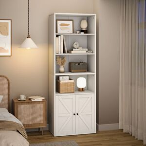Hoerfuriy - Bibliothèque 5 Étages Style Farmhouse - Portes Coulissantes Verre - Rangement Salon/bureau 180x80x30cm - Blanc - Publicité Hoerfuriy - Bibliothèque 5 Étages Style Farmhouse - Portes Coulissantes Verre - Rangement Salon/bureau 180x80x30cm - Blanc - Publicité