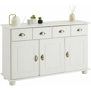 Idimex - Buffet colmar commode bahut vaisselier meuble bas rangement avec 2 tiroirs et 3 portes, en pin massif lasuré blanc - Blanc - Publicité