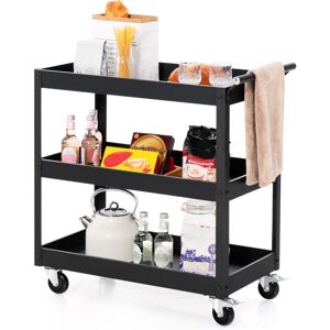 Costway - Chariot Utilitaire En Métal À 3 Niveaux, Avec Poignée Ergonomique, Roulettes Universelles, Chariot De Service Pour Garage, Entrepôt, Noir - Publicité Costway - Chariot Utilitaire En Métal À 3 Niveaux, Avec Poignée Ergonomique, Roulettes Universelles, Chariot De Service Pour Garage, Entrepôt, Noir - Publicité
