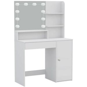 Coiffeuse Avec Miroir Havenlyhome 10 Ampoules Led Réglable, 3 Compartiments, 2 Tiroirs De Rangement, L100 X P40 X H145 Cm, Blanc - Publicité Coiffeuse Avec Miroir Havenlyhome 10 Ampoules Led Réglable, 3 Compartiments, 2 Tiroirs De Rangement, L100 X P40 X H145 Cm, Blanc - Publicité