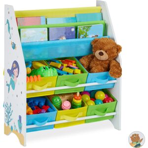 Etagère enfants, motif mer, 6 boîtes, 2 compartiments, rangement jouets, bibliothèque HlP 74x62x31,5 cm,coloré - Relaxdays - Publicité