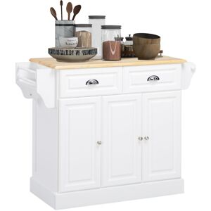 HOMCOM Lot De Cuisine Desserte À Roulettes - 2 Tiroirs, 3 Portes, Porte-serviette, Porte-épices - Dim. 110l X 45l X 91h Cm - Blanc Bois - Publicité HOMCOM Lot De Cuisine Desserte À Roulettes - 2 Tiroirs, 3 Portes, Porte-serviette, Porte-épices - Dim. 110l X 45l X 91h Cm - Blanc Bois - Publicité