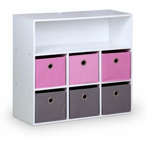 SWEEEK Meuble de rangement pour enfant. blanc - Camille - avec 7 compartiments et 6 paniers gris et roses - Rose - Publicité