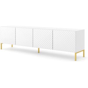 AC-DECO Meuble Tv Surf 200 Cm 4d Fraisage Laqué Blanc Sur + Pieds Dorées - Publicité AC-DECO Meuble Tv Surf 200 Cm 4d Fraisage Laqué Blanc Sur + Pieds Dorées - Publicité