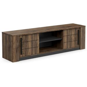 Demeyere - Meuble tv monaco - 2 portes coulissantes + 3 étageres - Décor bois oak et noir - L184.5 x P42.3 x H51.8 cm - Publicité