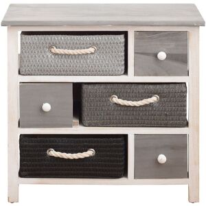 Mobili Rebecca - Rebecca Mobili Meuble Commode 6 Tiroir Bois Osier Gris Blanc Country 53x56x27 - Publicité