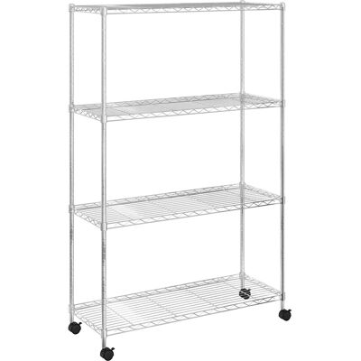 DESIGN IN Étagère De Rangement 4 Niveaux Et Roues 90x35x142 Cm Chrome - Publicité DESIGN IN Étagère De Rangement 4 Niveaux Et Roues 90x35x142 Cm Chrome - Publicité