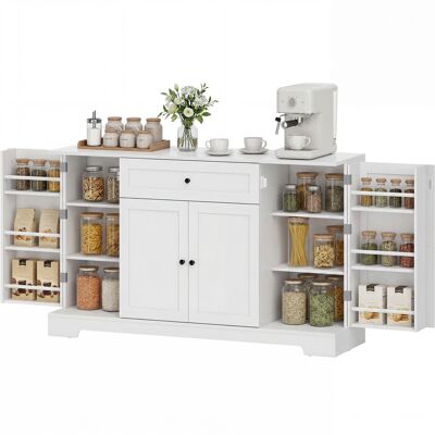 OEM Buffet Cuisine, Meuble De Rangement Avec Tiroir, 4 Portes À Fermeture Douce, Racks-porte Et Étagères Réglables, Blanc - Publicité OEM Buffet Cuisine, Meuble De Rangement Avec Tiroir, 4 Portes À Fermeture Douce, Racks-porte Et Étagères Réglables, Blanc - Publicité