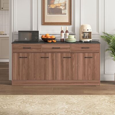 ARRIGONI Buffet De Cuisine Avec 3 Tiroirs Et Étagères Réglables, Îlot De Cuisine 160 Cm Avec Plan De Travail Aspect Béton, Aspect Noyer, 76,5x160x37cm - Publicité ARRIGONI Buffet De Cuisine Avec 3 Tiroirs Et Étagères Réglables, Îlot De Cuisine 160 Cm Avec Plan De Travail Aspect Béton, Aspect Noyer, 76,5x160x37cm - Publicité