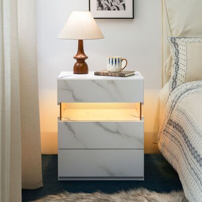 ACKERMAN Led Nightstands 3 Drawer Dresser For Bedroom End Table With Acrylic Board Led Bedside Tables For Bedroom Living Room Bedside Furniture (white Stone) - Publicité ACKERMAN Led Nightstands 3 Drawer Dresser For Bedroom End Table With Acrylic Board Led Bedside Tables For Bedroom Living Room Bedside Furniture (white Stone) - Publicité