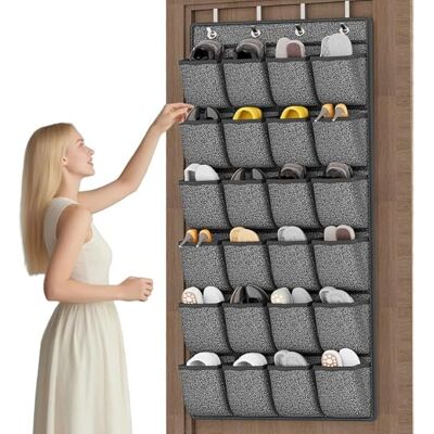 ALVIOR Organisateur De Chaussures Pour Porte - 24 Poches Profondes - Tissu Non Tissé Respirant - Crochets Métalliques - Noir - 1 Pièce - Publicité ALVIOR Organisateur De Chaussures Pour Porte - 24 Poches Profondes - Tissu Non Tissé Respirant - Crochets Métalliques - Noir - 1 Pièce - Publicité
