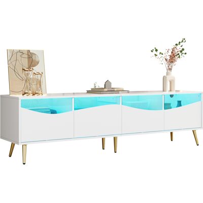 ACKERMAN Meuble Tv Moderne 180 X 40 X 50 Cm Avec Éclairage Led, Structure Blanche, Pieds En Métal Doré, Façade En Verre Et Espace De Rangement – Meuble Bas Élégant Pour Le Salon - Publicité ACKERMAN Meuble Tv Moderne 180 X 40 X 50 Cm Avec Éclairage Led, Structure Blanche, Pieds En Métal Doré, Façade En Verre Et Espace De Rangement – Meuble Bas Élégant Pour Le Salon - Publicité