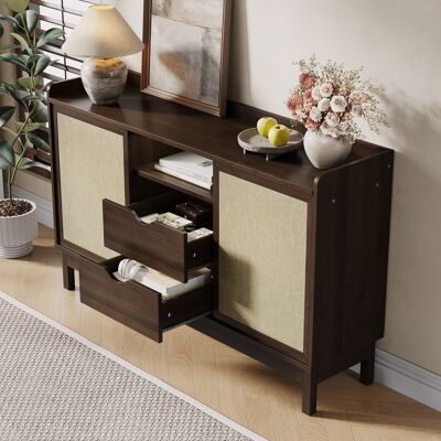 HAUSS SPOLE Buffet De Cuisine Avec Portes Coulissantes Et 2 Tiroirs, Rangement Salon Salle À Manger, Bois Naturel, 150x39,5x80 Cm - Publicité HAUSS SPOLE Buffet De Cuisine Avec Portes Coulissantes Et 2 Tiroirs, Rangement Salon Salle À Manger, Bois Naturel, 150x39,5x80 Cm - Publicité