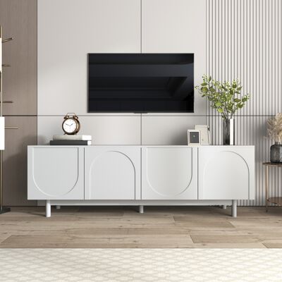 LEMONBEST Meuble Tv 175x38x56 Cm Avec 4 Portes Push Étagères Réglables Pieds Bois Massif, Blanc - Publicité LEMONBEST Meuble Tv 175x38x56 Cm Avec 4 Portes Push Étagères Réglables Pieds Bois Massif, Blanc - Publicité
