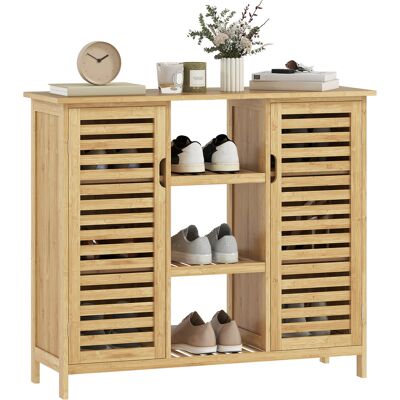 OEM Armoire De Rangement En Bambou À Lattes, 2 Portes, Étagères Et Compartiments Ouverts, 100 X 33 X 86 Cm, Naturel - Publicité OEM Armoire De Rangement En Bambou À Lattes, 2 Portes, Étagères Et Compartiments Ouverts, 100 X 33 X 86 Cm, Naturel - Publicité