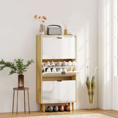 Generic Meuble À Chaussures, Armoire À Chaussures Étroite, 3 Tiroirs Rabattables, Porte Haute Brillante, 60x24x127cm, Blanc - Publicité Generic Meuble À Chaussures, Armoire À Chaussures Étroite, 3 Tiroirs Rabattables, Porte Haute Brillante, 60x24x127cm, Blanc - Publicité