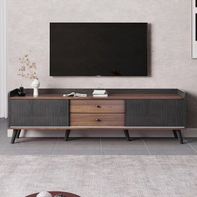 OEM Meuble Tv À Deux Tiroirs, Support Tv, Meuble Tv Bas À Deux Portes Coulissantes. Finition Raffinée. Coloris Noir Et Bois Naturel. H 58/l 160/p 40 Cm - Publicité OEM Meuble Tv À Deux Tiroirs, Support Tv, Meuble Tv Bas À Deux Portes Coulissantes. Finition Raffinée. Coloris Noir Et Bois Naturel. H 58/l 160/p 40 Cm - Publicité