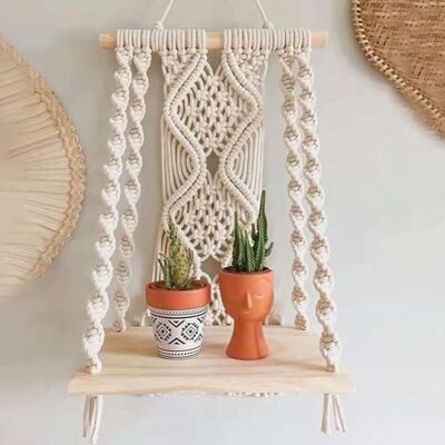OEM Royaluxe-étagère Murale En Macramé, Flottante Bois À Un Étage Boho Tapisserie Décoration Murale Coton Rideaux En Macramé Faits À La Main Pour Les Portes Salon Chambre À Coucher - Publicité OEM Royaluxe-étagère Murale En Macramé, Flottante Bois À Un Étage Boho Tapisserie Décoration Murale Coton Rideaux En Macramé Faits À La Main Pour Les Portes Salon Chambre À Coucher - Publicité