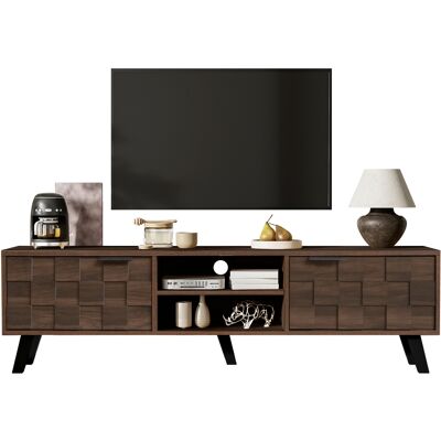 ACKERMAN Meuble Tv Moderne À 2 Portes Et 2 Compartiments Ouverts, Finition Bois Foncé – 160,5 X 35,5 X 45 Cm - Publicité ACKERMAN Meuble Tv Moderne À 2 Portes Et 2 Compartiments Ouverts, Finition Bois Foncé – 160,5 X 35,5 X 45 Cm - Publicité