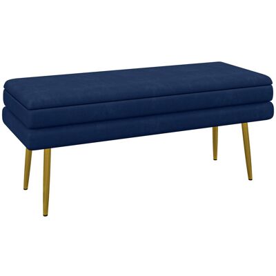 OEM Banc Banquette Coffre De Rangement 2 En 1 Assise Aspect Velours Et Pieds Acier - 100 X 37,5 X 42 Cm Bleu Et Doré - Publicité OEM Banc Banquette Coffre De Rangement 2 En 1 Assise Aspect Velours Et Pieds Acier - 100 X 37,5 X 42 Cm Bleu Et Doré - Publicité