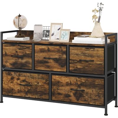 ACKERMAN Commode Avec 5 Tiroirs En Tissu Armoire De Rangement Meuble À Tiroirs Avec Structure En Acier, Design Industriel Pour Chambre À Coucher, Salon Brun Rustique - Publicité ACKERMAN Commode Avec 5 Tiroirs En Tissu Armoire De Rangement Meuble À Tiroirs Avec Structure En Acier, Design Industriel Pour Chambre À Coucher, Salon Brun Rustique - Publicité