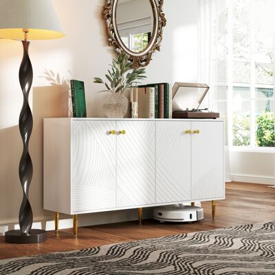 OEM Buffet Salon Meuble De Rangement Avec Étagères Réglables, Placards À Portes, 140 X 35 X 77,5 Cm, Blanc - Publicité OEM Buffet Salon Meuble De Rangement Avec Étagères Réglables, Placards À Portes, 140 X 35 X 77,5 Cm, Blanc - Publicité