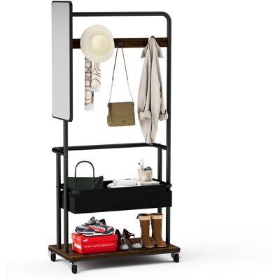 OEM Armoire Métallique Robuste À Roulettes, Modèle 3 En 1 Avec Panier Et Miroir, Penderie Suspendue, Marron - Publicité OEM Armoire Métallique Robuste À Roulettes, Modèle 3 En 1 Avec Panier Et Miroir, Penderie Suspendue, Marron - Publicité