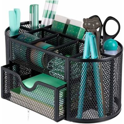 ABYSSE Organisateur De Bureau En Métal Grillagé – 4 Porte-stylos Et Tiroir – Design Antidérapant Et Bords Lisses – 20x11x11cm – Noir - Publicité ABYSSE Organisateur De Bureau En Métal Grillagé – 4 Porte-stylos Et Tiroir – Design Antidérapant Et Bords Lisses – 20x11x11cm – Noir - Publicité