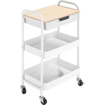 OEM Desserte De Cuisine Chariot De Service 2 Étagères Tiroir Plateau Aspect Bois Clair Acier Pp Blanc - Publicité OEM Desserte De Cuisine Chariot De Service 2 Étagères Tiroir Plateau Aspect Bois Clair Acier Pp Blanc - Publicité