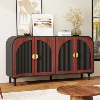 BEAOK Buffet En Panneaux De Particules Noir Et Noyer Foncé 150x40x80 Cm, 4 Portes, Tablettes Réglables, Charnières Amorties - Publicité BEAOK Buffet En Panneaux De Particules Noir Et Noyer Foncé 150x40x80 Cm, 4 Portes, Tablettes Réglables, Charnières Amorties - Publicité