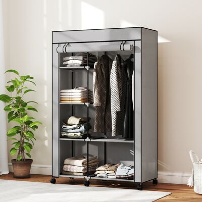 PZCC Armoire En Tissu, Solution De Rangement, 6 Étagères, 1 Tringle, Gris Clair - Publicité PZCC Armoire En Tissu, Solution De Rangement, 6 Étagères, 1 Tringle, Gris Clair - Publicité