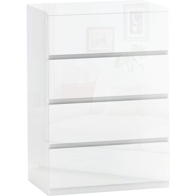 ARRIGONI Commode Moderne 4 Tiroirs Anti-basculement En Bois 55x33x80 Cm Blanc Brillant - Publicité ARRIGONI Commode Moderne 4 Tiroirs Anti-basculement En Bois 55x33x80 Cm Blanc Brillant - Publicité