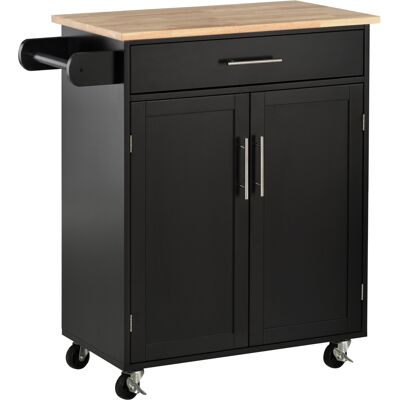 ARRIGONI Desserte De Cuisine Sur Roulettes Chariot De Service Ilot De Cuisine Avec Tiroir De Placard Et Porte-torchons - 83l X 45p X 91,5h Cm Noir - Publicité ARRIGONI Desserte De Cuisine Sur Roulettes Chariot De Service Ilot De Cuisine Avec Tiroir De Placard Et Porte-torchons - 83l X 45p X 91,5h Cm Noir - Publicité