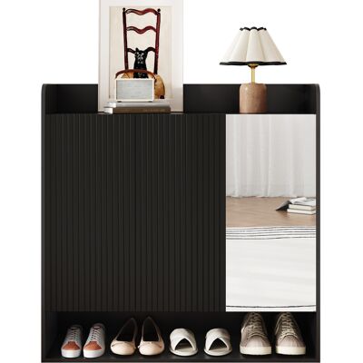 ACKERMAN Meuble À Chaussures Noir À Rayures Verticales, Meuble À Chaussures D'Entrée Avec Miroir Pleine Longueur, Étagère À Chaussures À Plusieurs Niveaux De Grande Capacité - Publicité ACKERMAN Meuble À Chaussures Noir À Rayures Verticales, Meuble À Chaussures D'Entrée Avec Miroir Pleine Longueur, Étagère À Chaussures À Plusieurs Niveaux De Grande Capacité - Publicité