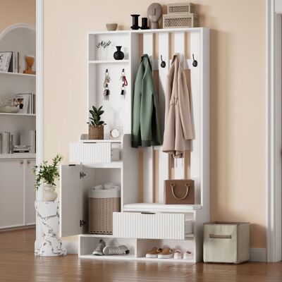 ACKERMAN Porte-manteau 6 En 1 (100 X 30 X 180 Cm) Avec 8 Crochets, Banc À Chaussures Et Étagères, Dispositif Anti-basculement, Armoire Compacte Avec Tiroirs Et Placards, Largeur 100 Cm, Meuble À Chaussures, Bl - Publicité ACKERMAN Porte-manteau 6 En 1 (100 X 30 X 180 Cm) Avec 8 Crochets, Banc À Chaussures Et Étagères, Dispositif Anti-basculement, Armoire Compacte Avec Tiroirs Et Placards, Largeur 100 Cm, Meuble À Chaussures, Bl - Publicité