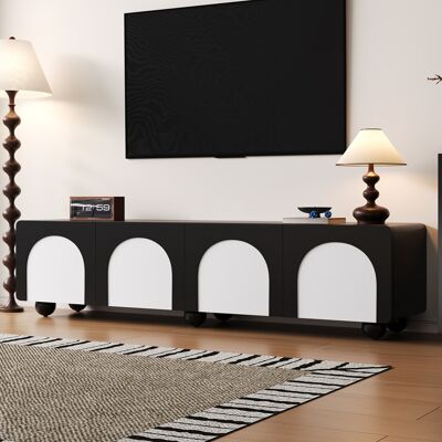 SOLKVUNZA Meuble Tv Enfilade Noir Et Blanc 180cm - Grand Banc De Salon Moderne Avec 2 Portes À Motif Arche Et 2 Tiroirs De Rangement - Publicité SOLKVUNZA Meuble Tv Enfilade Noir Et Blanc 180cm - Grand Banc De Salon Moderne Avec 2 Portes À Motif Arche Et 2 Tiroirs De Rangement - Publicité