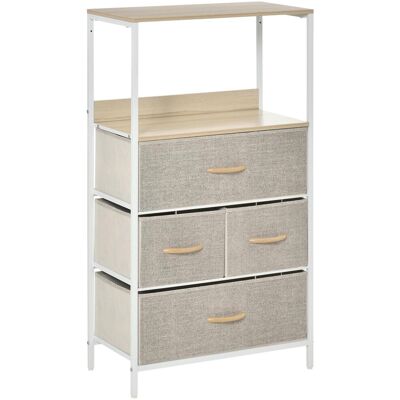 OEM Commode En Tissu À 4 Tiroirs, Compartiment Ouvert Et Structure En Métal, Idéale Pour Une Chambre Ou Une Entrée, Grise. Publicité OEM Commode En Tissu À 4 Tiroirs, Compartiment Ouvert Et Structure En Métal, Idéale Pour Une Chambre Ou Une Entrée, Grise. Publicité