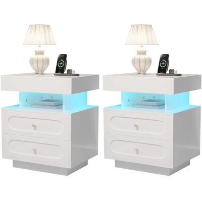 OEM Table De Chevet Avec Éclairage Led, Commode De Nuit À 2 Tiroirs, 1 Compartiment De Rangement Ouvert, Blanche, L 100/p 40/h 60 Cm - Publicité OEM Table De Chevet Avec Éclairage Led, Commode De Nuit À 2 Tiroirs, 1 Compartiment De Rangement Ouvert, Blanche, L 100/p 40/h 60 Cm - Publicité