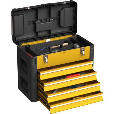 ARRIGONI Boîte À Outils À 4 Tiroirs, Caisse À Outils En Acier Thermolaqué Avec Plateau Amovible, 49,7x25,3x40,7cm, Jaune - Publicité ARRIGONI Boîte À Outils À 4 Tiroirs, Caisse À Outils En Acier Thermolaqué Avec Plateau Amovible, 49,7x25,3x40,7cm, Jaune - Publicité