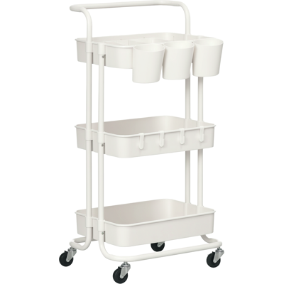 MIDUODUO Chariot Auxiliaire Roues Rangement Multifonction Crochets Boîtes Suspendues, 42x38x86,5 Cm, Blanc - Publicité MIDUODUO Chariot Auxiliaire Roues Rangement Multifonction Crochets Boîtes Suspendues, 42x38x86,5 Cm, Blanc - Publicité