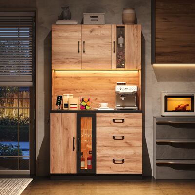 ACKERMAN Armoire Haute De Cuisine Moderne 105 × 40 × 180 Cm, Aspect Noir Et Bois Avec Éclairage Led, Étagères Réglables Et Prise De Style Européen, Convient Aux Cuisines, Salles À Manger, Salons, Etc. Publicité ACKERMAN Armoire Haute De Cuisine Moderne 105 × 40 × 180 Cm, Aspect Noir Et Bois Avec Éclairage Led, Étagères Réglables Et Prise De Style Européen, Convient Aux Cuisines, Salles À Manger, Salons, Etc. Publicité