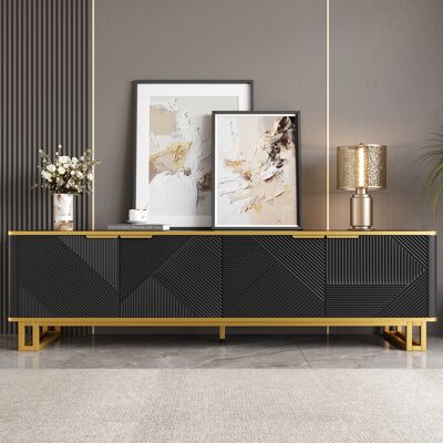 ALLAUVE Meuble Tv Bas Design Géométrique Unique, 4 Portes, 160 X 37,5 X 48 Cm (l X P X H), Support Pour Télévision Avec Rangement. Publicité ALLAUVE Meuble Tv Bas Design Géométrique Unique, 4 Portes, 160 X 37,5 X 48 Cm (l X P X H), Support Pour Télévision Avec Rangement. Publicité