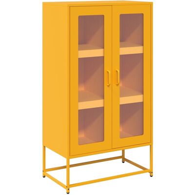 Maison La Vie - Buffet Haut Pour Salon - Meuble De Rangement Jaune Moutarde 68x39x123 Cm Acier Bu1461 - Publicité Maison La Vie - Buffet Haut Pour Salon - Meuble De Rangement Jaune Moutarde 68x39x123 Cm Acier Bu1461 - Publicité