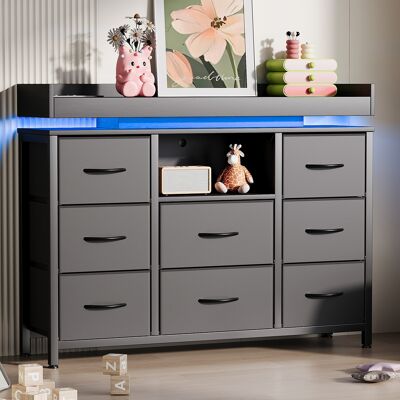 ADWOLT Commode Avec 8 Tiroirs En Tissu,armoire Avec Led Et Station De Recharge,cadre En Métal,100x30x82cm,noir,style Moderne - Publicité ADWOLT Commode Avec 8 Tiroirs En Tissu,armoire Avec Led Et Station De Recharge,cadre En Métal,100x30x82cm,noir,style Moderne - Publicité
