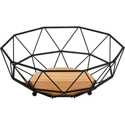 GRASSLIN 1 Corbeille À Fruits Métal Noir, Socle Bois Bambou, Design Aéré, Cuisine Salon - Publicité GRASSLIN 1 Corbeille À Fruits Métal Noir, Socle Bois Bambou, Design Aéré, Cuisine Salon - Publicité