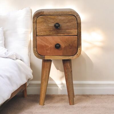 ACKERMAN Solid Wood Extra Mini Curved Oak-ish Bedside,2 Drawer, Light Brown - Publicité ACKERMAN Solid Wood Extra Mini Curved Oak-ish Bedside,2 Drawer, Light Brown - Publicité