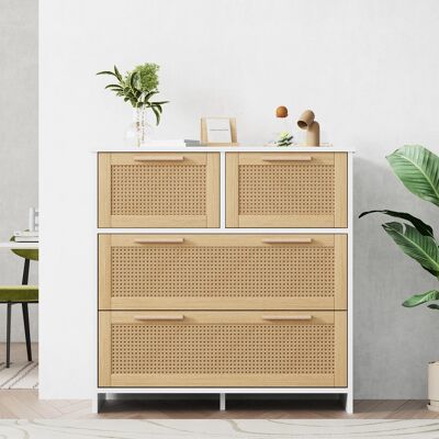 ACKERMAN Meuble De Rangement En Rotin De Haute Qualité À 4 Tiroirs Avec Poignées En Bois Massif - Convient Pour La Chambre, Le Salon, La Salle À Manger, Le Couloir - Dimensions : L 80 X H 80 X P 38 Cm - Publicité ACKERMAN Meuble De Rangement En Rotin De Haute Qualité À 4 Tiroirs Avec Poignées En Bois Massif - Convient Pour La Chambre, Le Salon, La Salle À Manger, Le Couloir - Dimensions : L 80 X H 80 X P 38 Cm - Publicité